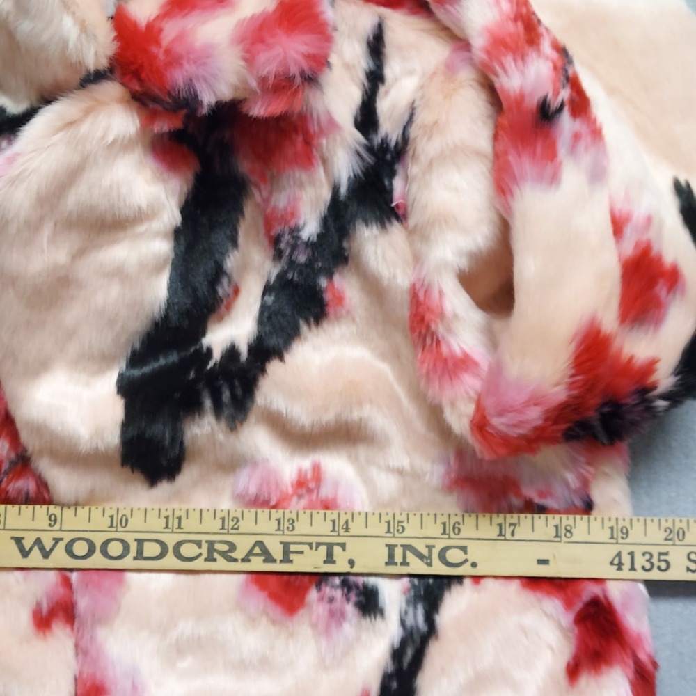 GUESS Faux Fur Floral Coat Womens XS Pink Cherry Blossom Y2K Glam Luxe Jacket - Picture 14 of 16
